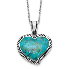 Sterling Silver RH-pl Oxidized Compressed Turquoise w/1.75in ext Necklace - 2