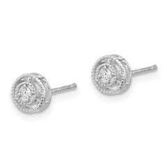 Sterling Silver RH-plated CZ Circle 18in w/2in ext Necklace/Post Earring Se