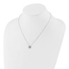Sterling Silver RH-plated CZ Circle 18in w/2in ext Necklace/Post Earring Se