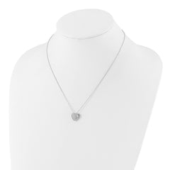 Sterling Silver RH-plated CZ Heart 18in Necklace and Post Earring Set