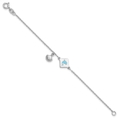 Sterling Silver Polished Enameled Dolphin Seashell Children's 6in Bracelet