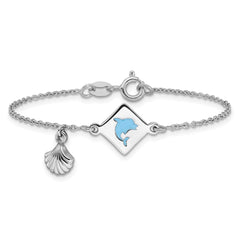 Sterling Silver Polished Enameled Dolphin Seashell Children's 6in Bracelet