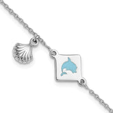 Sterling Silver Polished Enameled Dolphin Seashell Children's 6in Bracelet