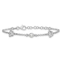 Sterling Silver Rhodium-plated CZ Butterfly w/1in Ext. Children's Bracelet