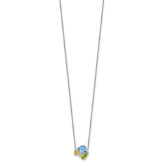 SS Rhodium Lt. Swiss BT/White Topaz/Peridot/Citrine 18in Necklace
