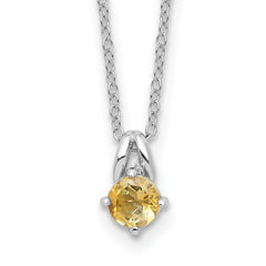 Sterling Silver Rhodium-plated .45CI Citrine 16in w/2in ext Necklace