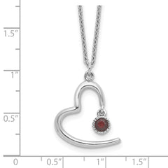 Sterling Silver Rhod-pltd Open Heart .06 Garnet 16in w/2in Ext Necklace