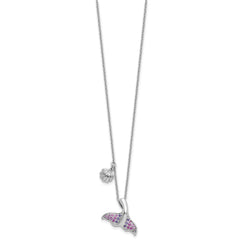 Sterling Silver Rhodium-plated Polished CZ Whale Tail 17.75in Necklace
