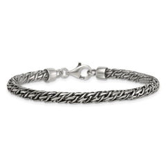 Sterling Silver Rhodium-plated Polished and Antiqued 4.8mm Fancy Link 8 Inch Bracelet