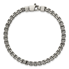 Sterling Silver Black Ruthenium-plated Brushed and Textured Fancy Box Chain Mens 8.5 inch Bracelet