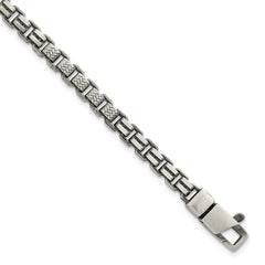 Sterling Silver Black Ruthenium-plated Brushed and Textured Fancy Box Chain Mens 8.5 inch Bracelet