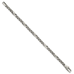 Sterling Silver Black Ruthenium-plated Brushed Fancy Box Chain Mens 8.5 inch Bracelet