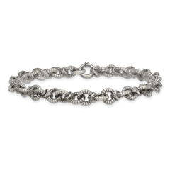 Sterling Silver Black Ruthenium-plated Brushed Fancy Textured Cable Link Mens 8.5 inch Bracelet