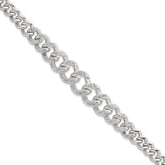 Sterling Silver Polished Graduated CZ Curb Link 9 Inch Men's Bracelet
