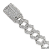 Sterling Silver Polished Fancy CZ Curb Link 8.5 Inch Mens Bracelet