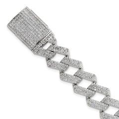 Sterling Silver Polished Fancy CZ Curb Link 8.5 Inch Mens Bracelet