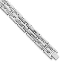 Sterling Silver Rhodium-plated Polished CZ Link 8.75 Inch Men's Bracelet
