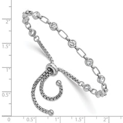 Sterling Silver Rhodium-plated Polished Round CZ and Rectangle Link Adjustable Bolo Bracelet