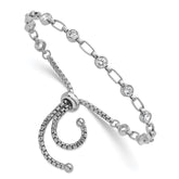 Sterling Silver Rhodium-plated Polished Round CZ and Rectangle Link Adjustable Bolo Bracelet