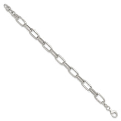 Sterling Silver Polished and Textured Oval Link 7 inch with 0.5 inch Extender Bracelet