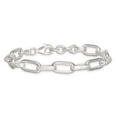 Sterling Silver Polished and Textured Oval Link 7 inch with 0.5 inch Extender Bracelet