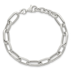 Sterling Silver Polished and Textured Oval Link 7 inch with 0.5 inch Extender Bracelet