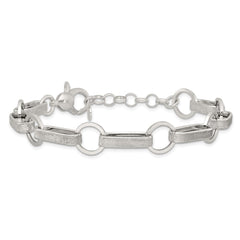Sterling Silver Polished and Textured Oval and Round Link 7.5 inch with 1 inch Extender Bracelet