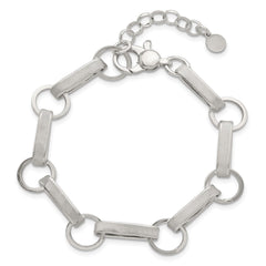 Sterling Silver Polished and Textured Oval and Round Link 7.5 inch with 1 inch Extender Bracelet