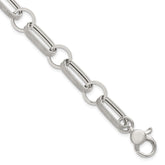 Sterling Silver Polished and Textured Oval and Round Link 7.5 inch with 1 inch Extender Bracelet