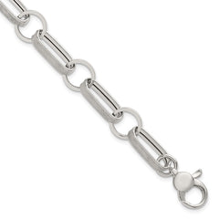Sterling Silver Polished and Textured Oval and Round Link 7.5 inch with 1 inch Extender Bracelet