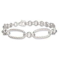 Sterling Silver Polished and Twisted Fancy Oval Link 7.5 inch Bracelet