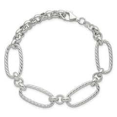 Sterling Silver Polished and Twisted Fancy Oval Link 7.5 inch Bracelet