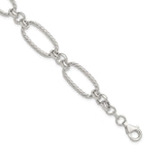 Sterling Silver Polished and Twisted Fancy Oval Link 7.5 inch Bracelet