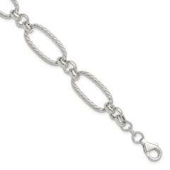 Sterling Silver Polished and Twisted Fancy Oval Link 7.5 inch Bracelet