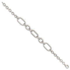 Sterling Silver Polished and Twisted Oval and Round Link 7.75 inch Bracelet