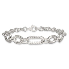 Sterling Silver Polished and Twisted Oval and Round Link 7.75 inch Bracelet