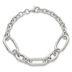 Sterling Silver Polished and Twisted Oval and Round Link 7.75 inch Bracelet