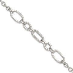 Sterling Silver Polished and Twisted Oval and Round Link 7.75 inch Bracelet