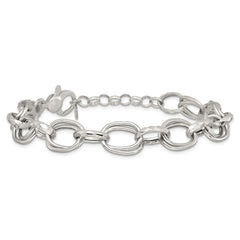 Sterling Silver Polished Double Link and Faceted Link 8 inch with 1 inch Extender Bracelet
