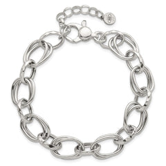 Sterling Silver Polished Double Link and Faceted Link 8 inch with 1 inch Extender Bracelet