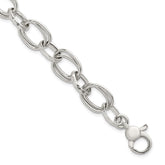Sterling Silver Polished Double Link and Faceted Link 8 inch with 1 inch Extender Bracelet