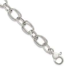 Sterling Silver Polished Double Link and Faceted Link 8 inch with 1 inch Extender Bracelet