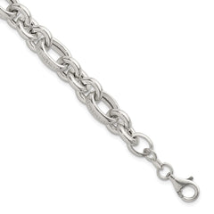 Sterling Silver Polished and Greek Key Links 7.5 inch Bracelet