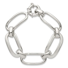 Sterling Silver Polished Long Oval and Round Link 7.5 inch Bracelet
