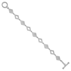 Sterling Silver Rhodium-plated Polished Diamond-Shape Textured 7.5 inch Toggle Bracelet