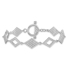 Sterling Silver Rhodium-plated Polished Diamond-Shape Textured 7.5 inch Toggle Bracelet