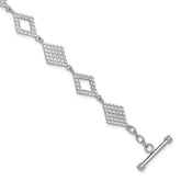 Sterling Silver Rhodium-plated Polished Diamond-Shape Textured 7.5 inch Toggle Bracelet