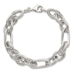 Sterling Silver Polished and Textured Triple Link and Twisted Link 8 inch Bracelet