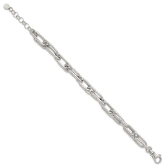 Sterling Silver Polished Oval Double Link 7.5 inch with 1 inch Extender Bracelet