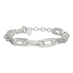 Sterling Silver Polished Oval Double Link 7.5 inch with 1 inch Extender Bracelet